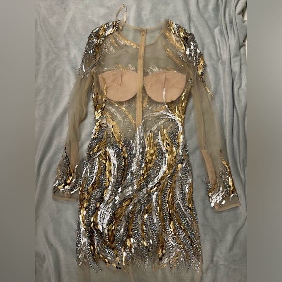 Jovani - chromed Long Sleeve Illusion Scoop Neck Sheath Dress - Picture 11 of 12